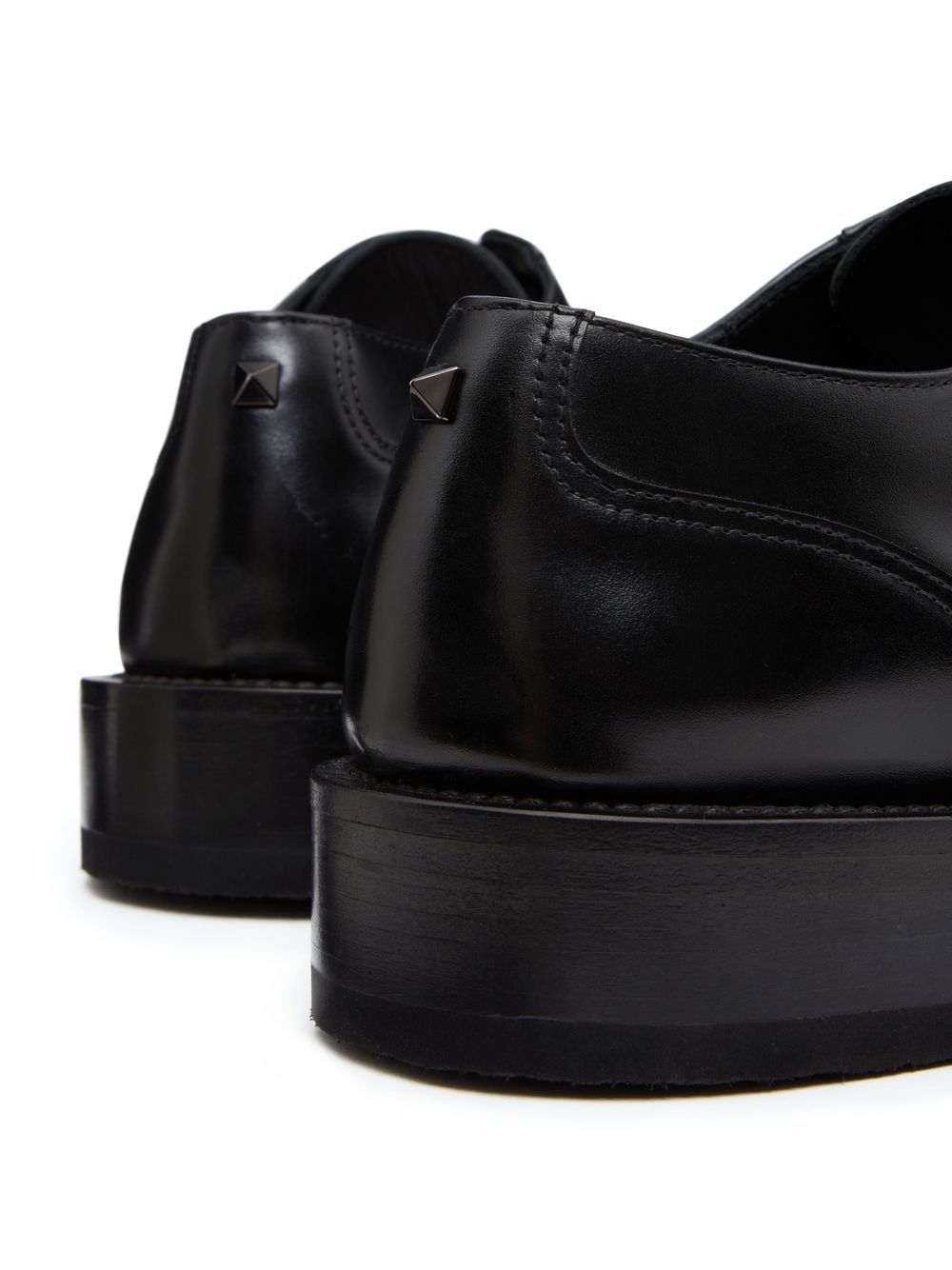 Shop Valentino Roman Stud Leather Derby Shoes In Black