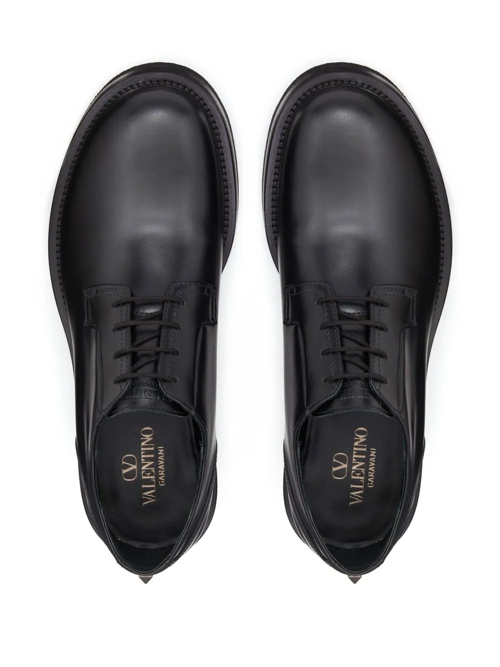 Shop Valentino Roman Stud Leather Derby Shoes In Black