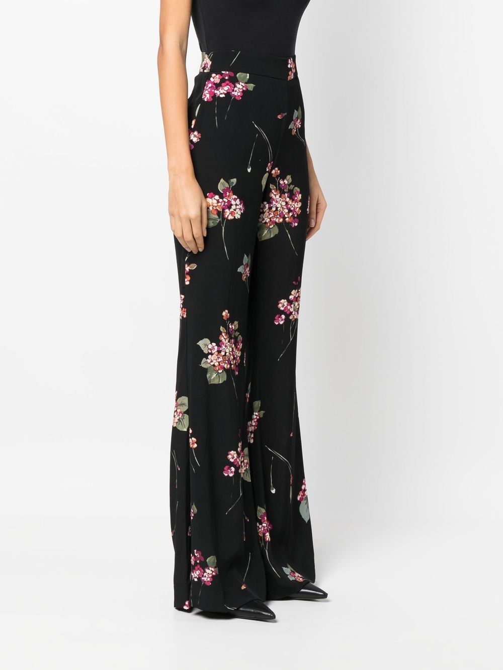 Shop Twinset Floral-print Wide Trousers In Black