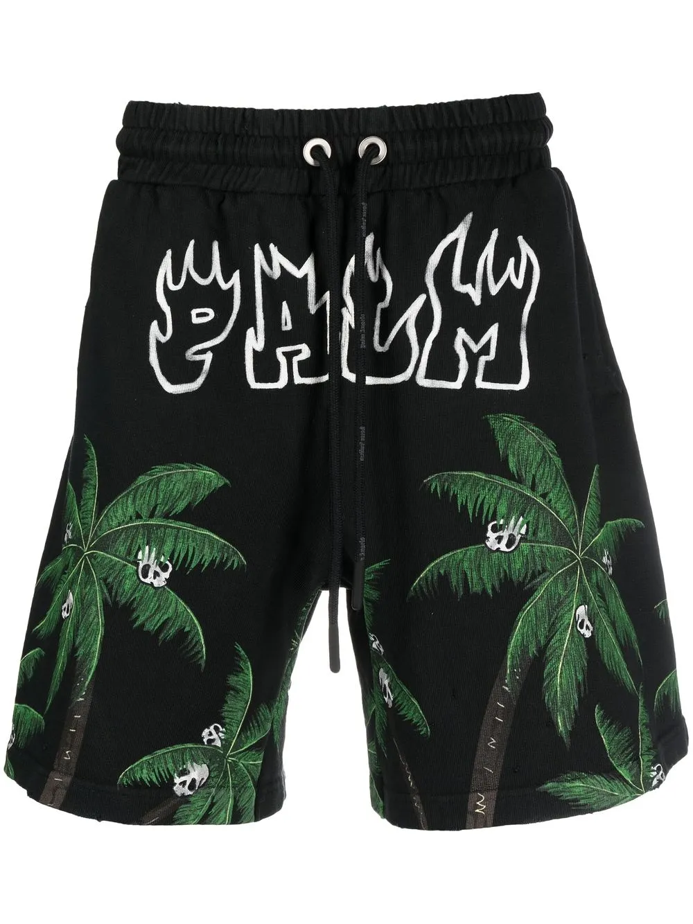 Palm Angels Palms & Skull Vintage Cotton Sweatshorts In Black