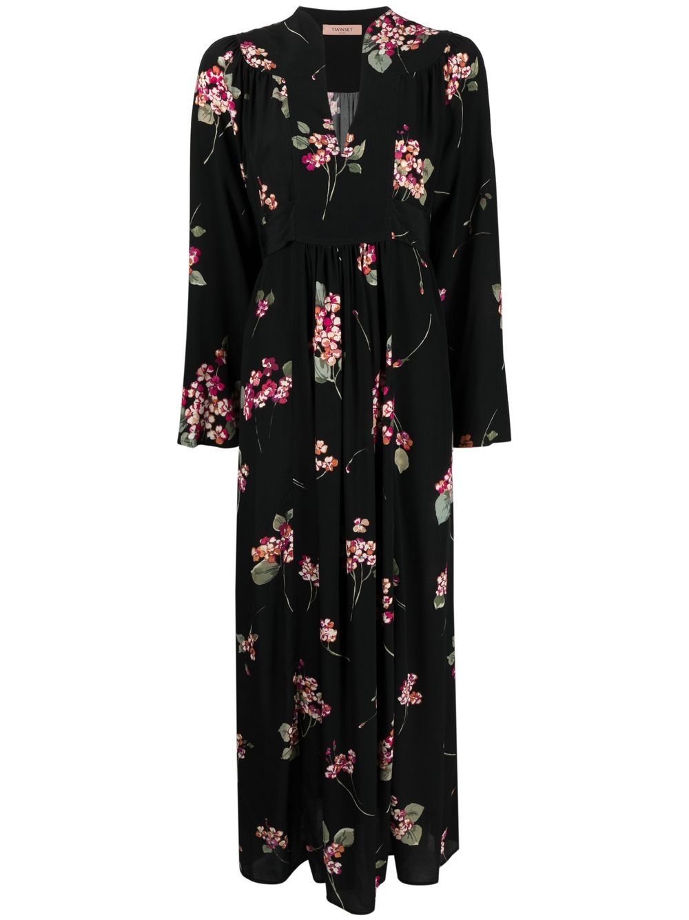 Shop Twinset Floral-print V-neck Dress In Black