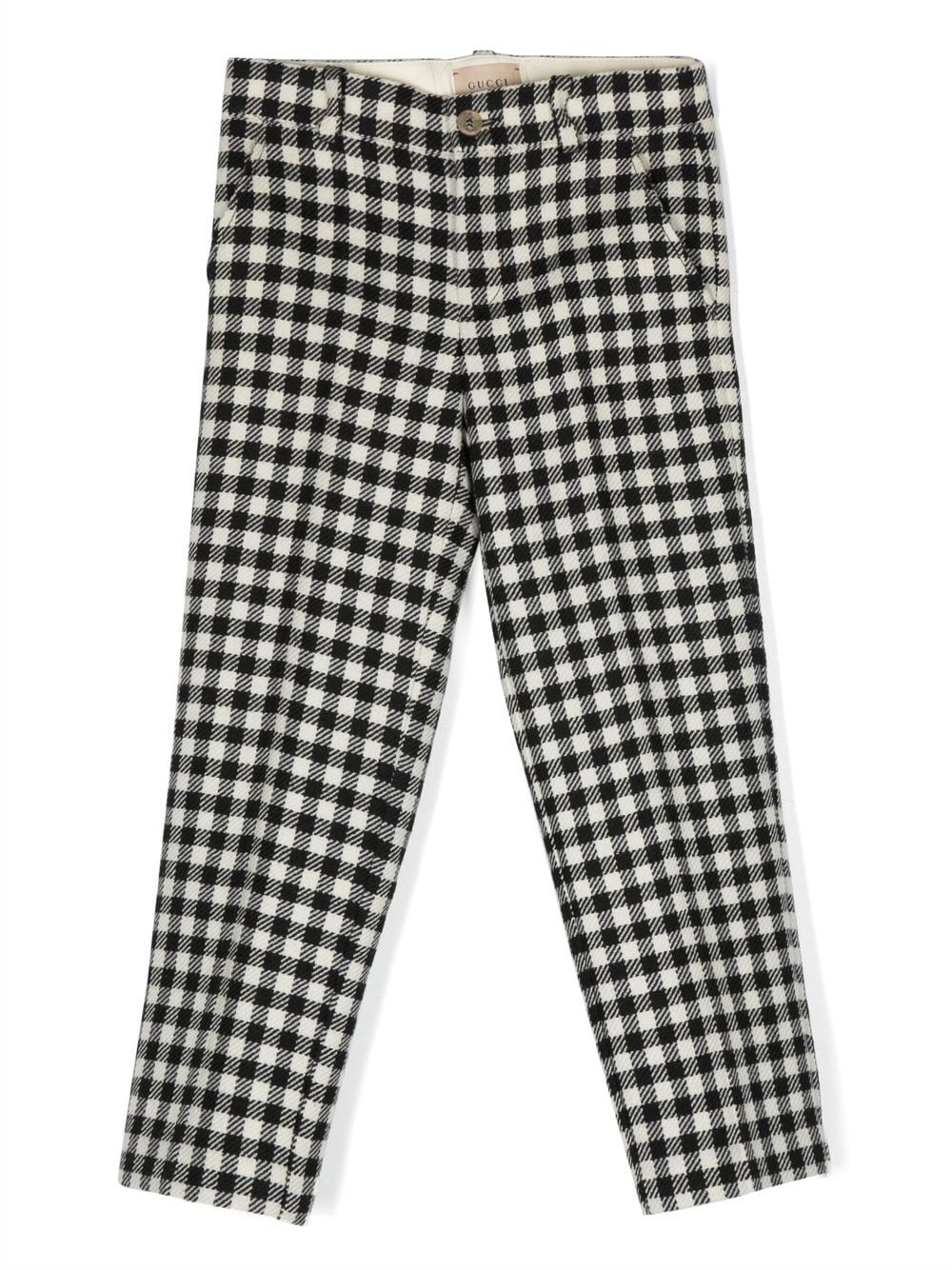 Gucci Kids' Gingham Wool Trousers In Neutrals