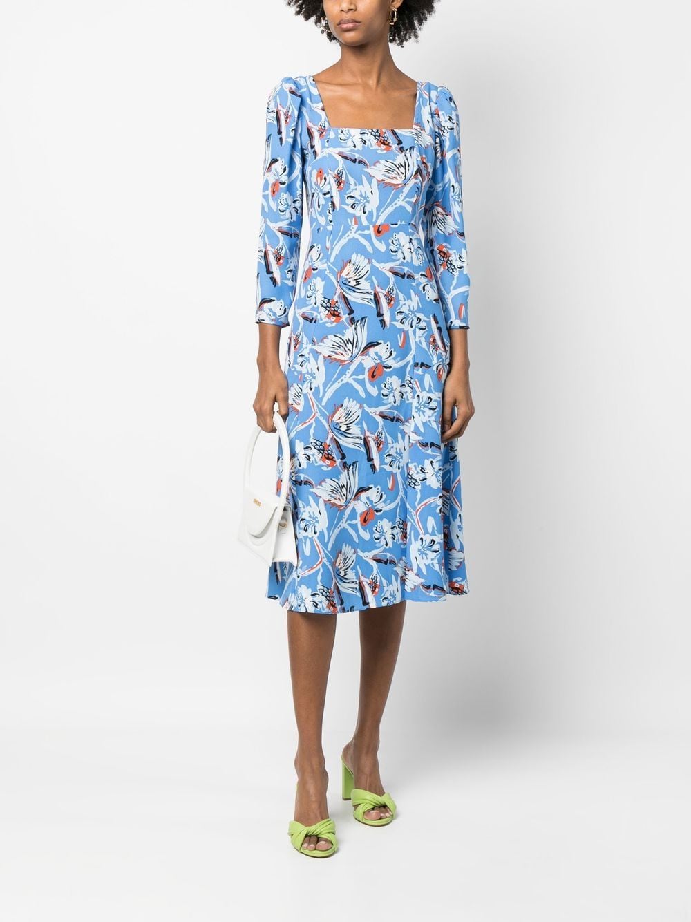 Shop Diane Von Furstenberg Floral-print Flared Midi Dress In Blue