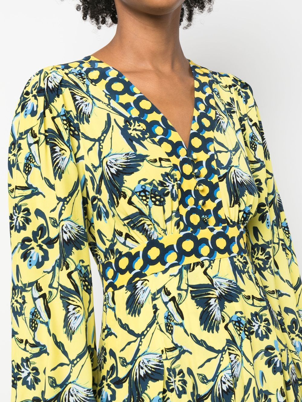 Shop Diane Von Furstenberg Floral-print Long-sleeve Dress In Yellow