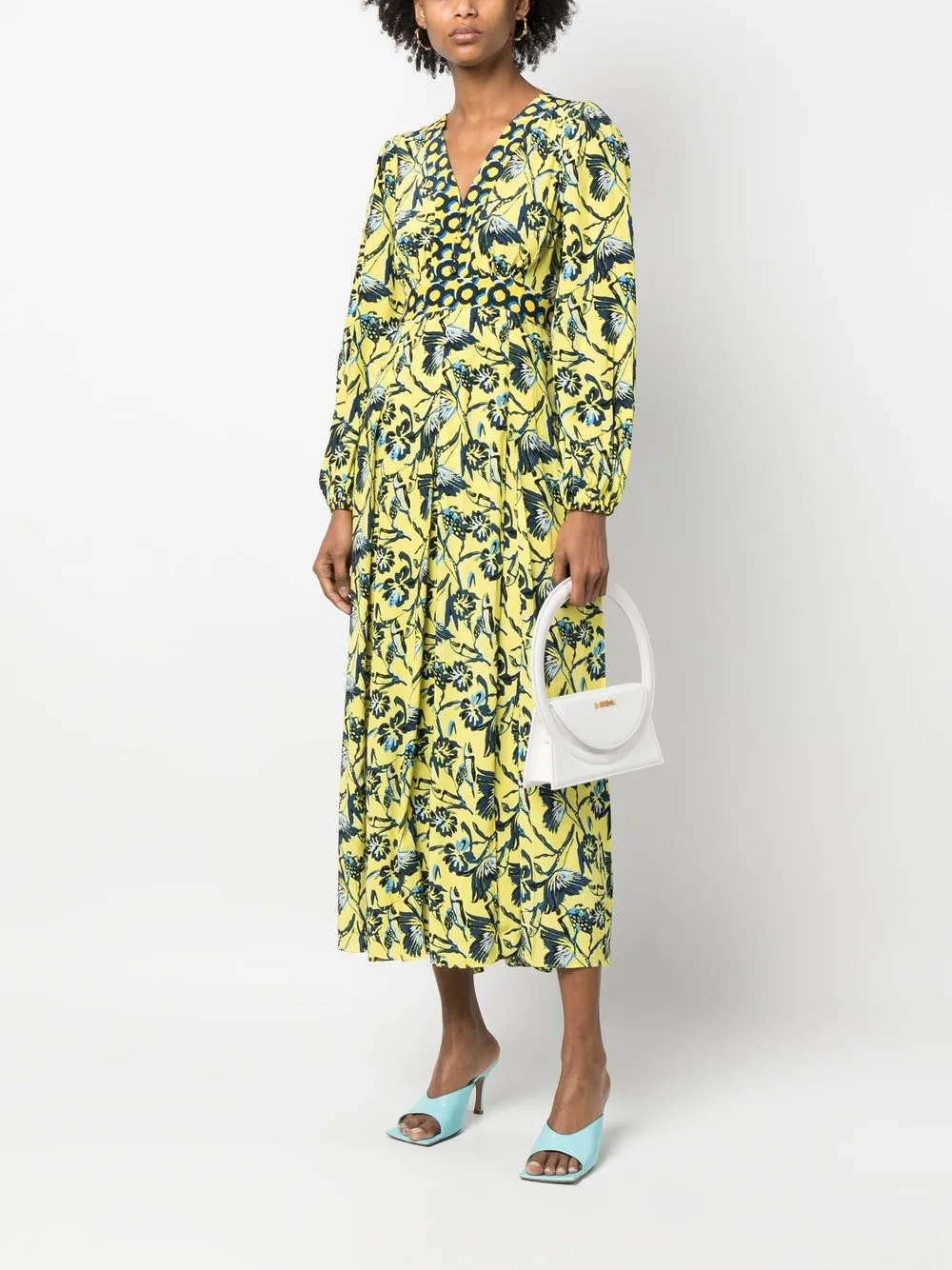 Shop Diane Von Furstenberg Floral-print Long-sleeve Dress In Yellow