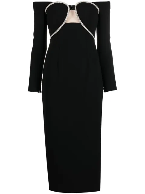 Self-Portrait crystal-embellished off-shoulder midi dress