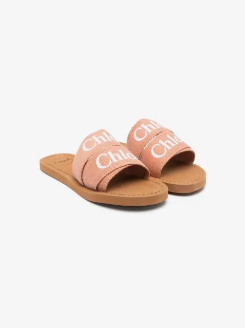 Chloé Kids logo-print flat slides
