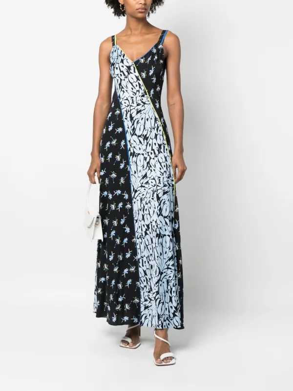 DVF Diane Von Furstenberg floral-print Patchwork Dress | Blue | FARFETCH