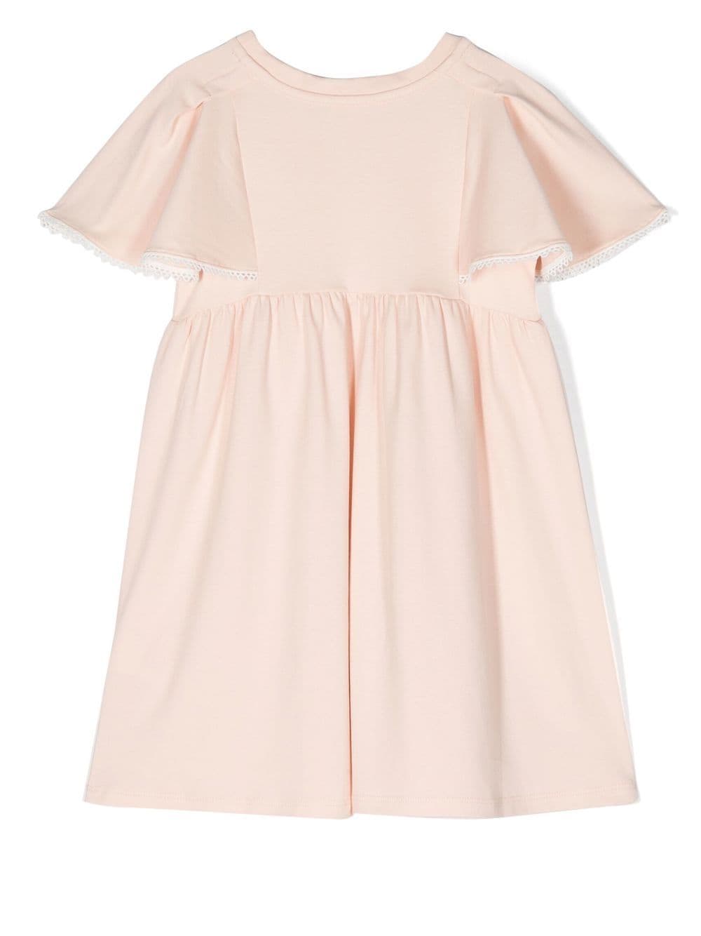 Shop Chloé Flutter-sleeve Cotton Dress In Pink
