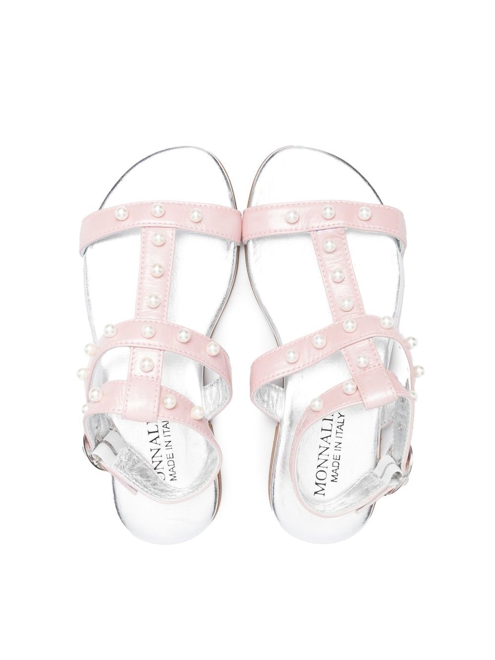 Shop Monnalisa 15mm Beaded Leather Sandals In Pink