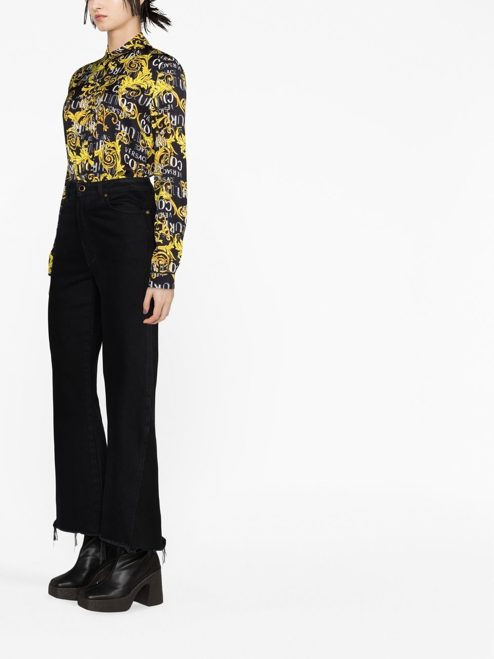 Shop Versace Jeans Couture Logo Print Buttoned Shirt In Black