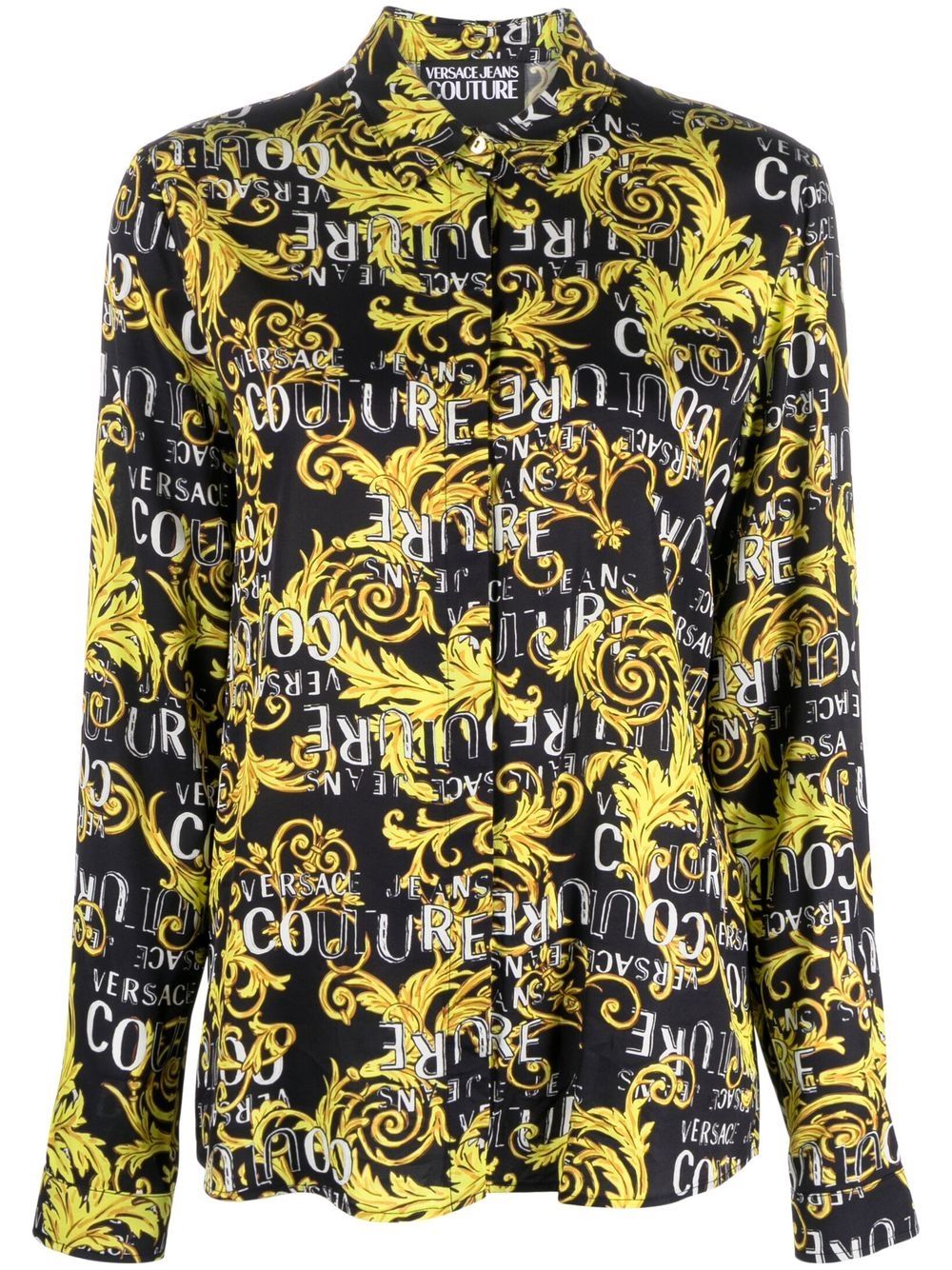 Shop Versace Jeans Couture Logo Print Buttoned Shirt In Black