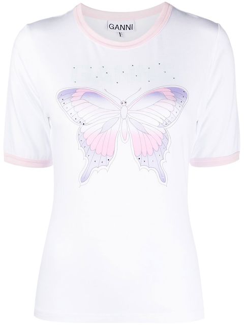 GANNI butterfly-print T-shirt