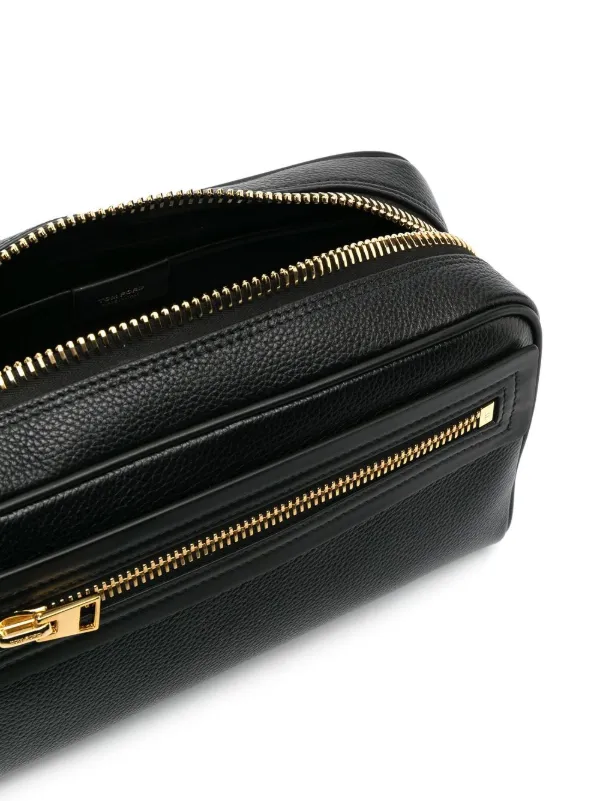 TOM FORD debossed logo wash bag men Calf Leather Brass Cotton Acrylic One Size Black