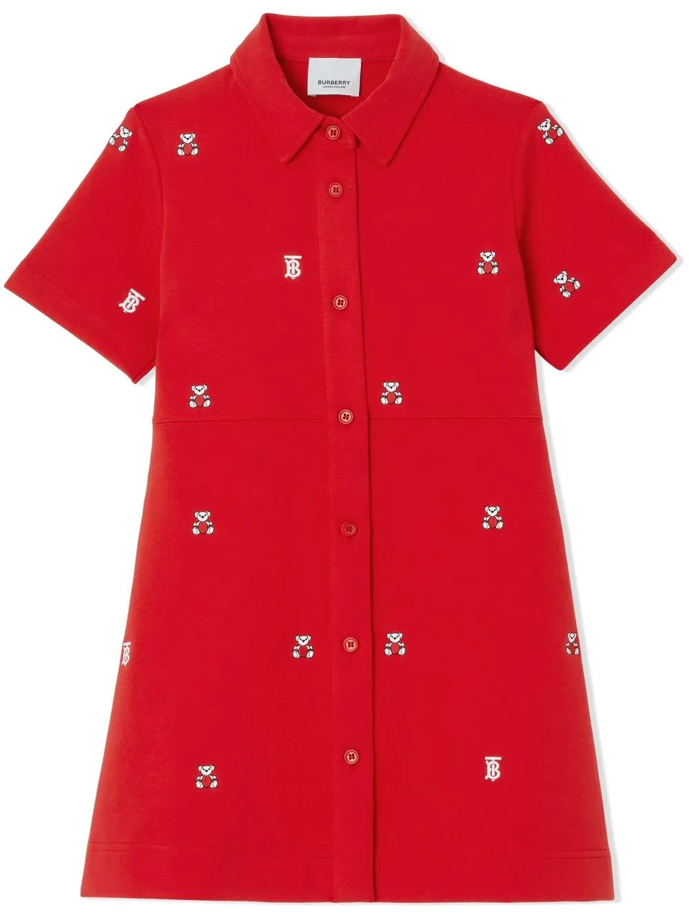 

Burberry Kids vestido camisero con ositos bordados - Rojo