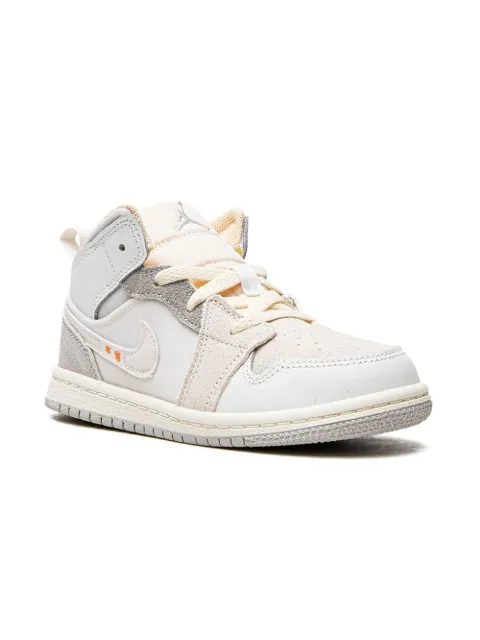 Jordan Kids Jordan 1 Mid SE Craft "White/Neutral Grey/Phantom" sneakers