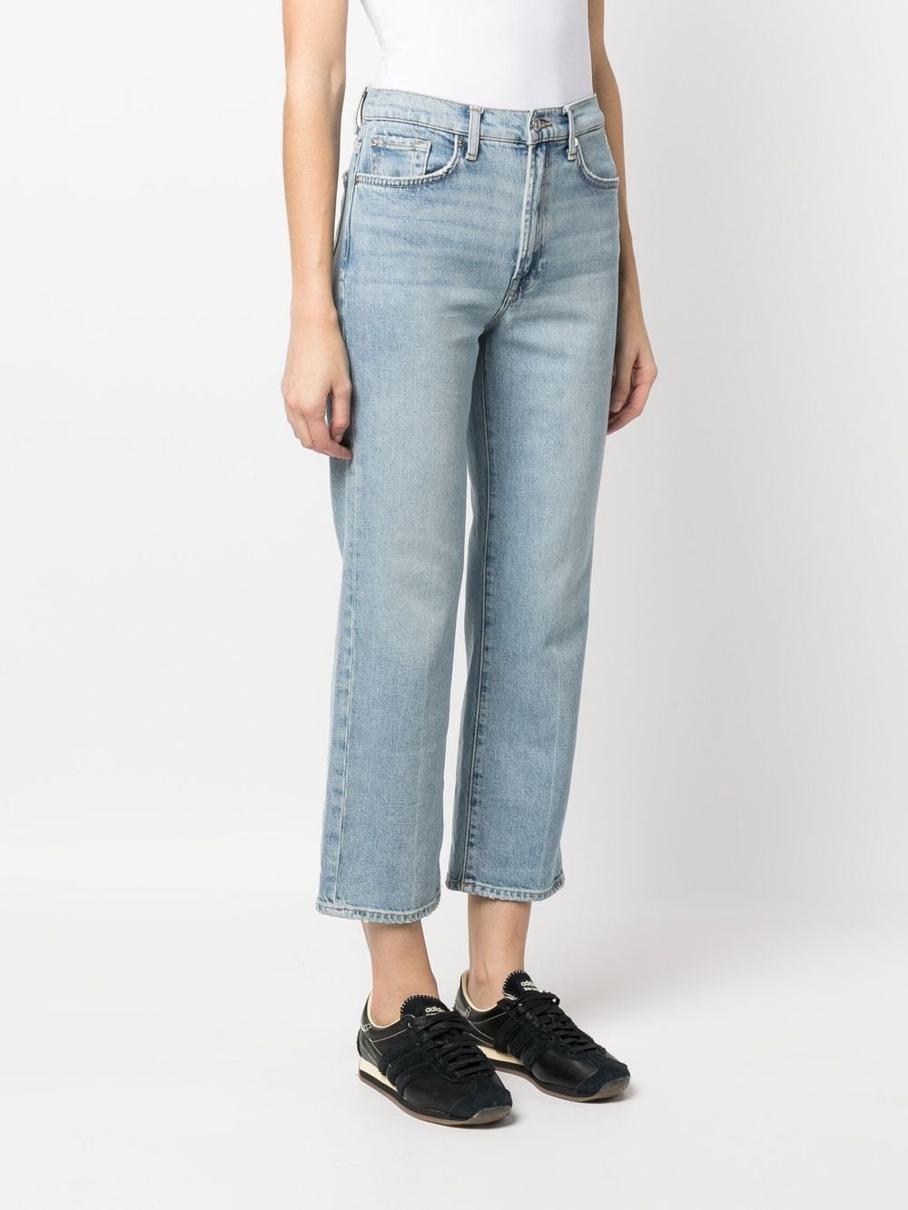 Shop 7 For All Mankind Cropped Light-wash Jeans In Blue