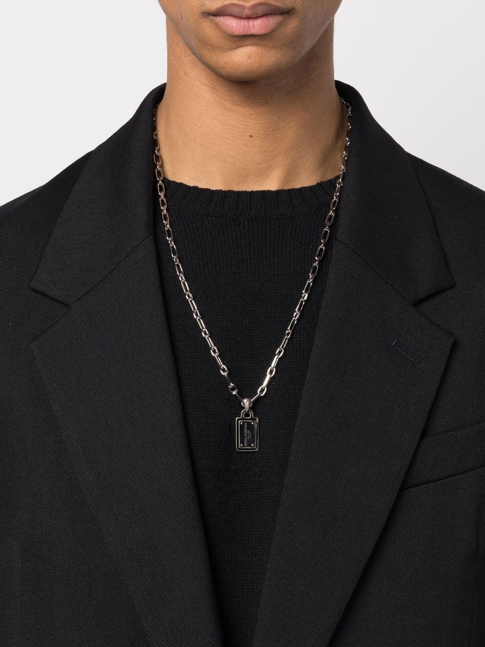 Shop Dolce & Gabbana Logo-pendant Chain-link Necklace In Silver