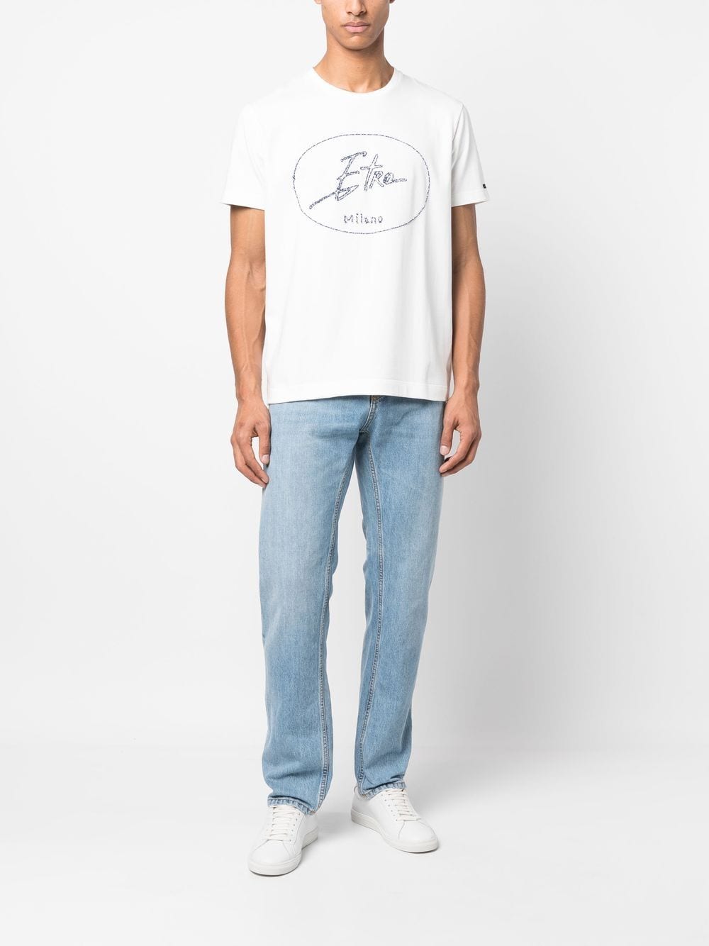 Shop Etro Logo-embroidered Cotton T-shirt In White