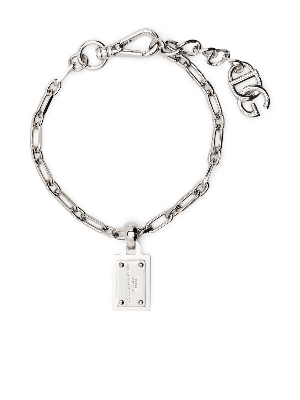Dolce & Gabbana Logo-tag Chain-link Bracelet In Silver
