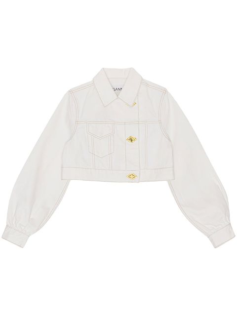 GANNI off-centre button-fastening cropped denim jacket