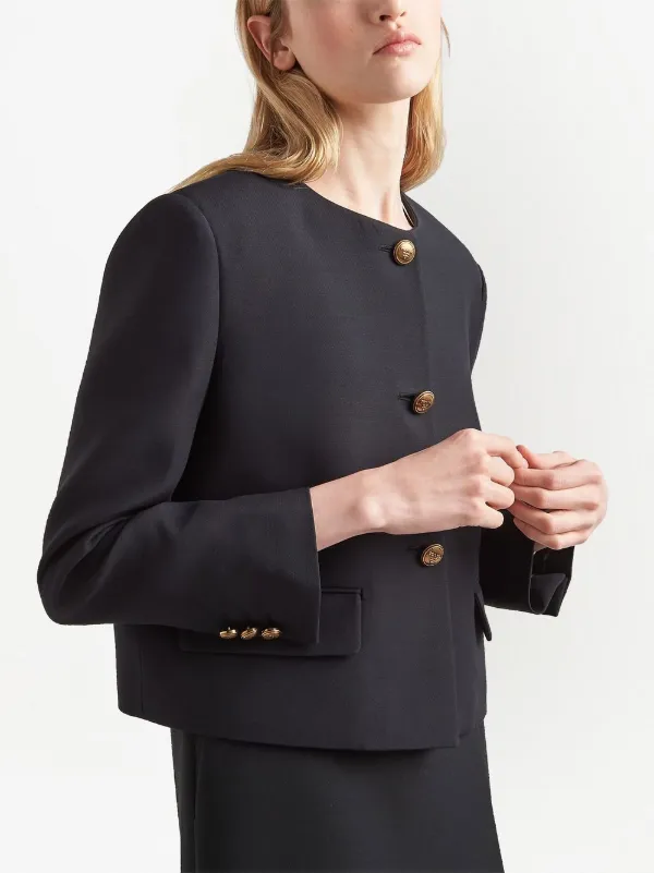 Prada single-breasted Tricotine Jacket | Black | FARFETCH AM