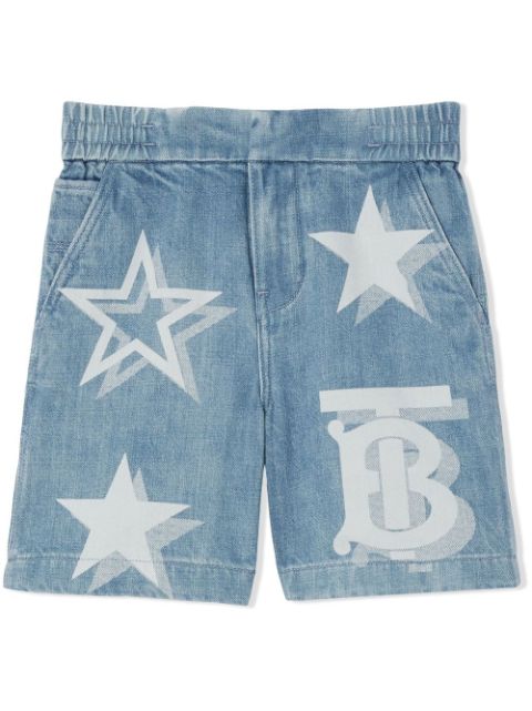 Burberry Kids logo star-print denim shorts