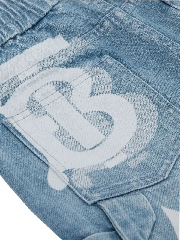 お値下げ！BURBERRY デニムショートパンツ 14Y Burberry Kids ロゴ デニムショートパンツ | ブルー | FARFETCH JP