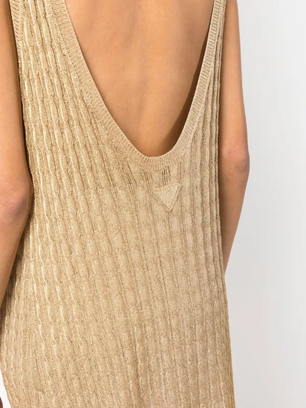 Prada Knitted Sleeveless Midi Dress | Gold | FARFETCH