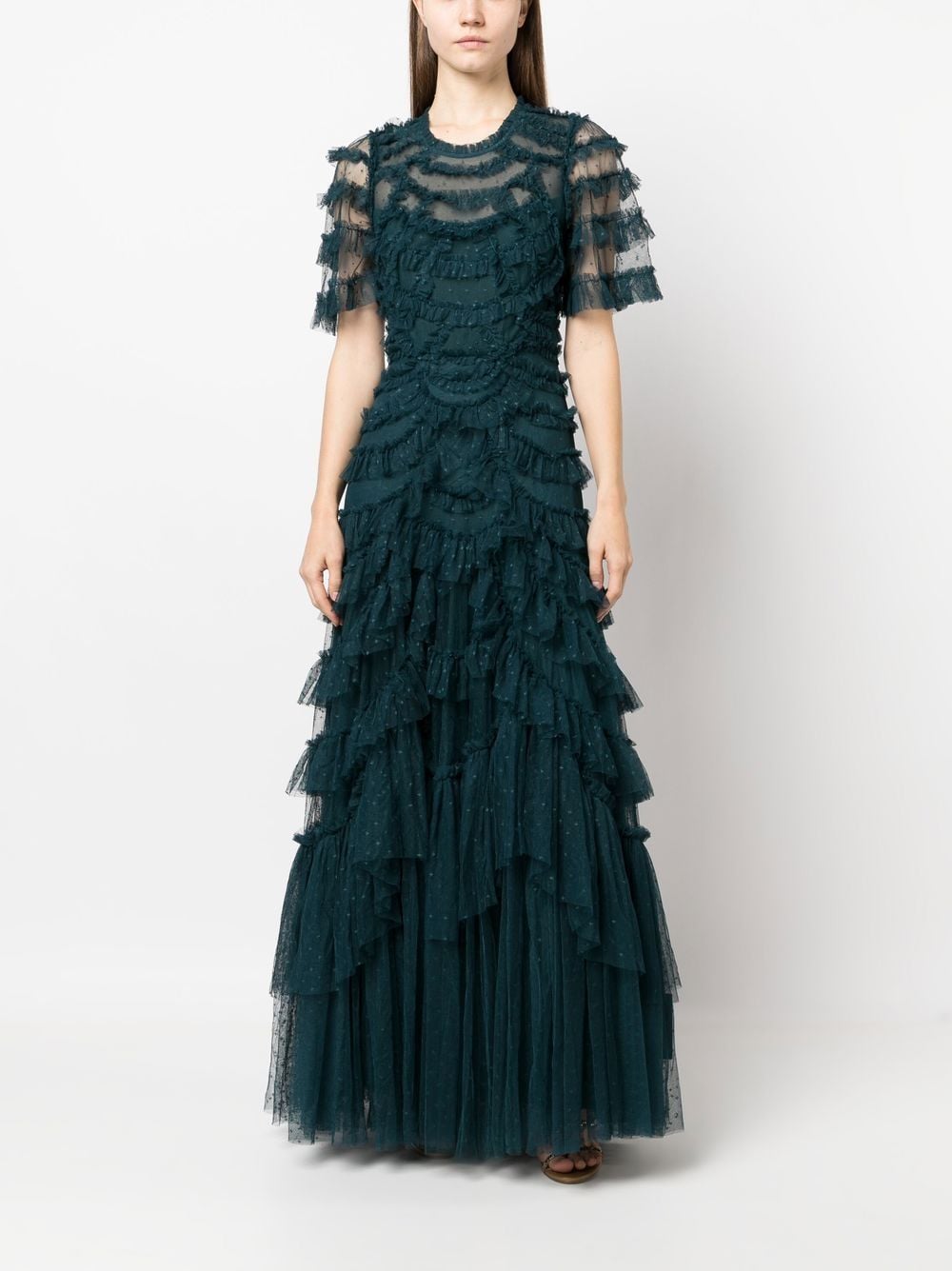 Needle & Thread Ruffled Tulle Gown In Blue | ModeSens