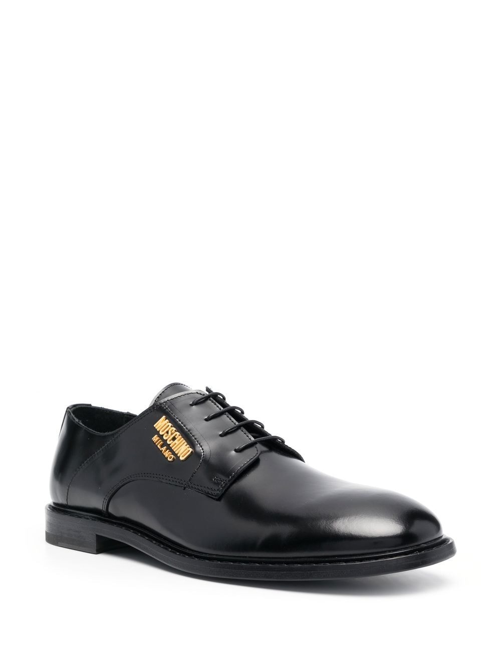 Shop Moschino Logo-plaque Derby Shoes In Black