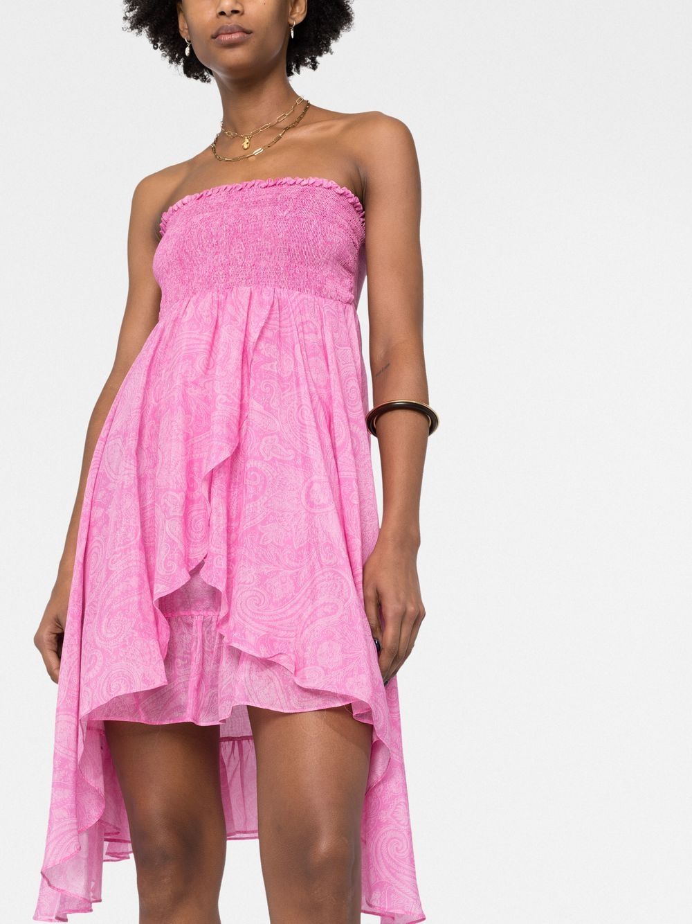 Shop Etro Off-shoulder Paisley Print Minidress In Pink