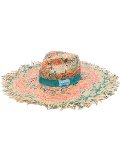 ETRO - frayed paisley-print raffia hat