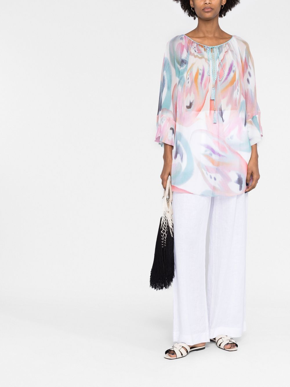 Shop Etro Abstract-print Boat Neck Blouse In Pink