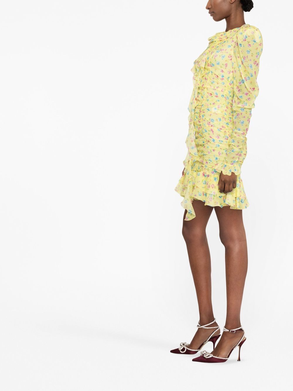 Shop Alessandra Rich Floral-print Ruffled Minidress In Yellow