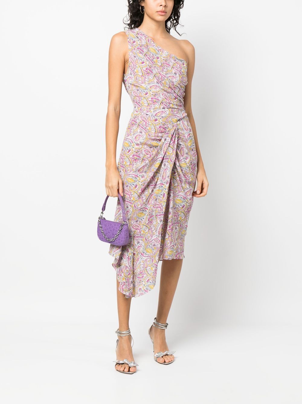 Shop Iro One-shoulder Pinched Midi Dress In Pink