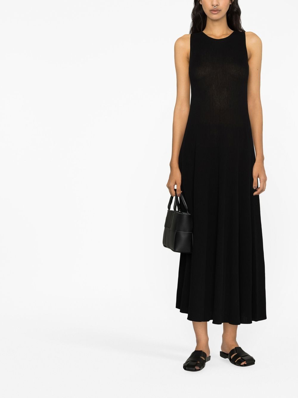 Shop Fabiana Filippi Ribbed Cotton Maxi Dress In Black