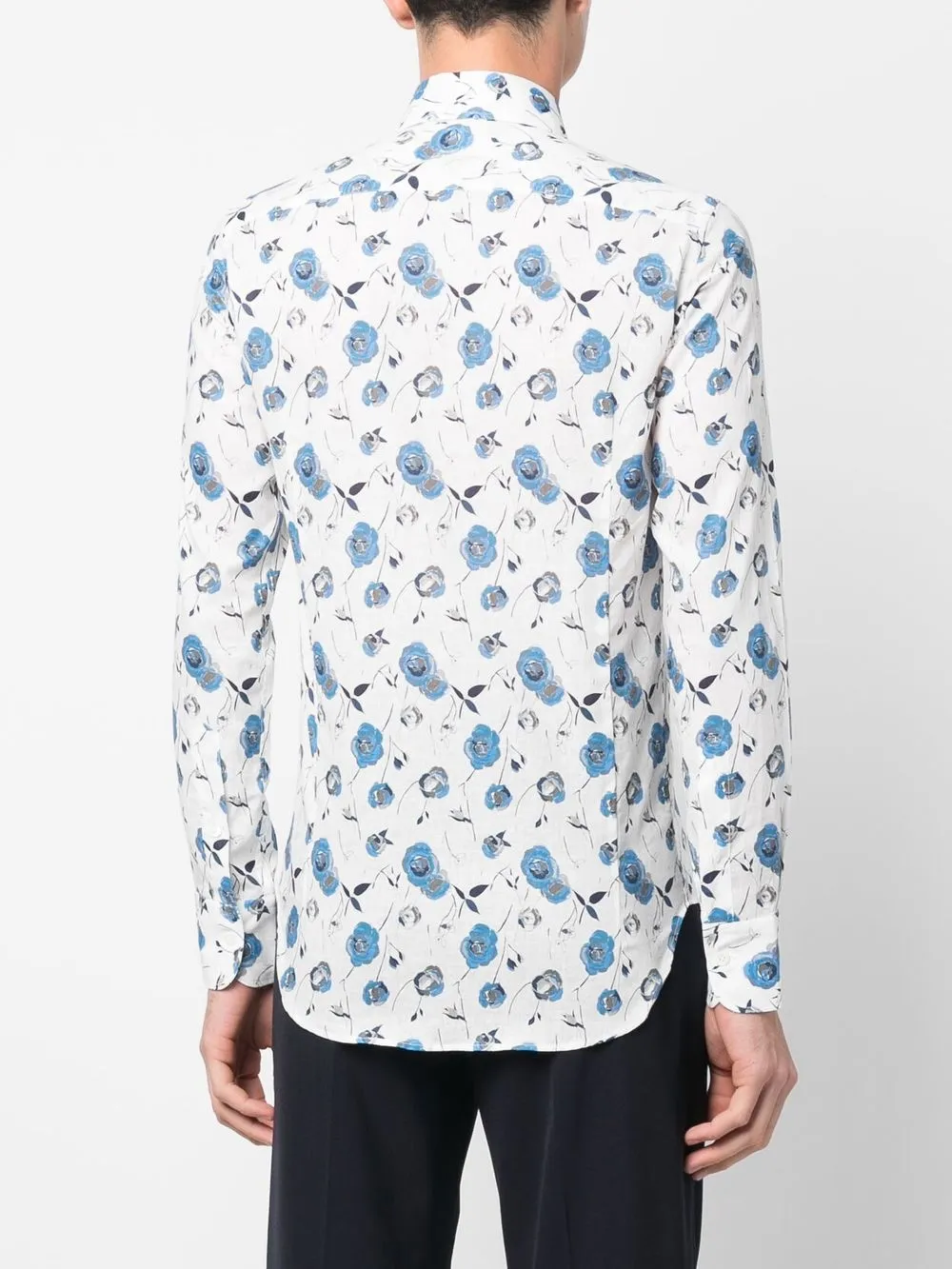 Canali Floral Print Linen Blend Button Down Shirt In White