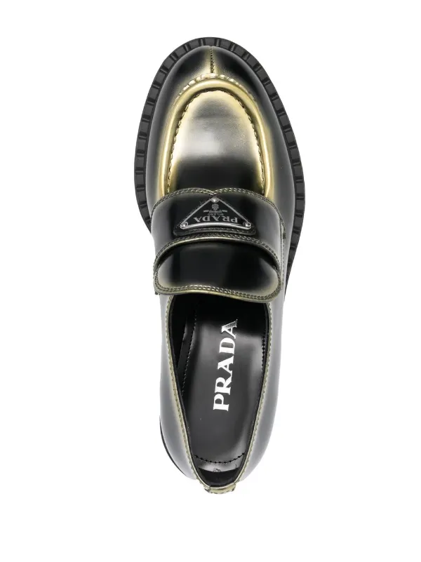 Prada logo-plaque Leather Loafers | Black | FARFETCH