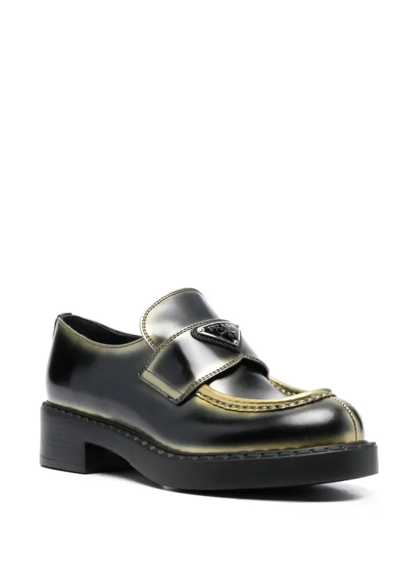 Prada logo-plaque Leather Loafers | Black | FARFETCH