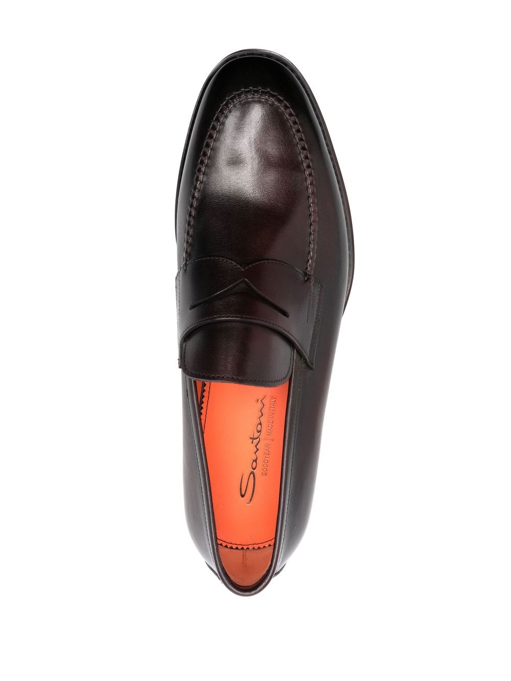 Shop Santoni Almond-toe Leather Penny Loafers In Rot