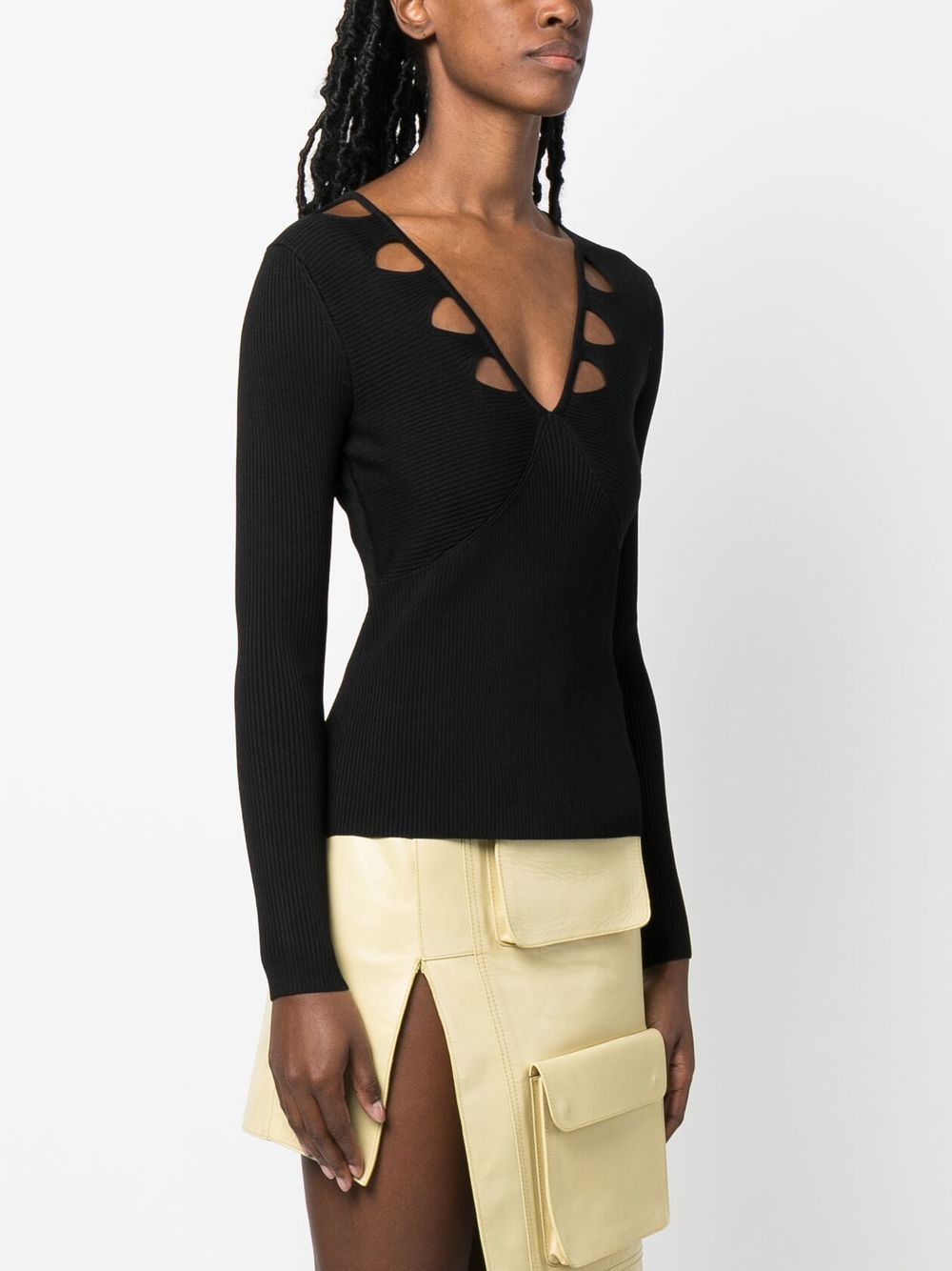 Shop Jonathan Simkhai Ribbed-knit Cut-out Top In Black