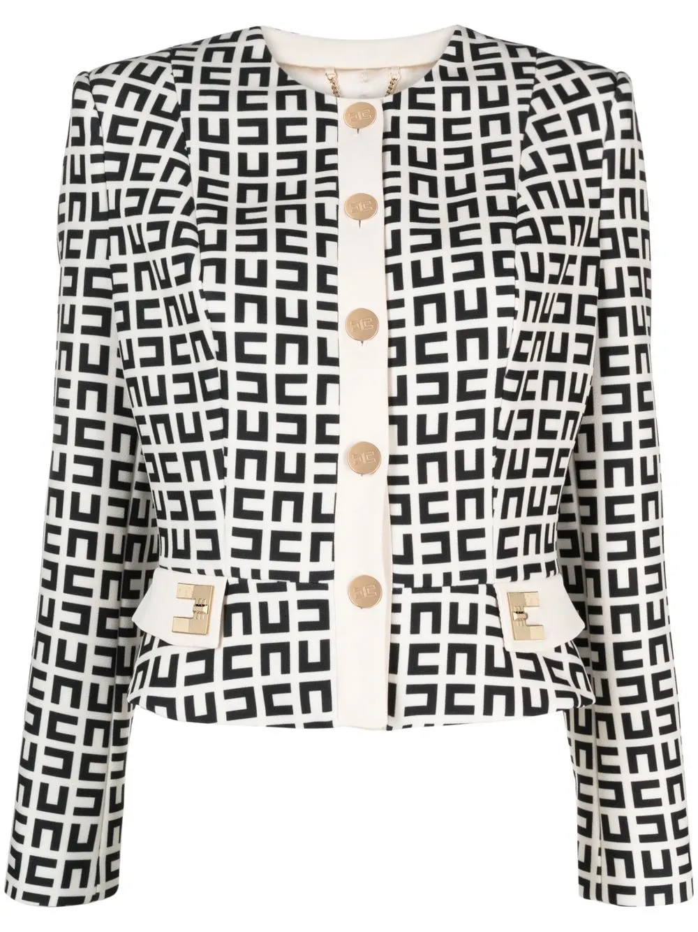 

Elisabetta Franchi monogram-print cropped jacket - Neutrals