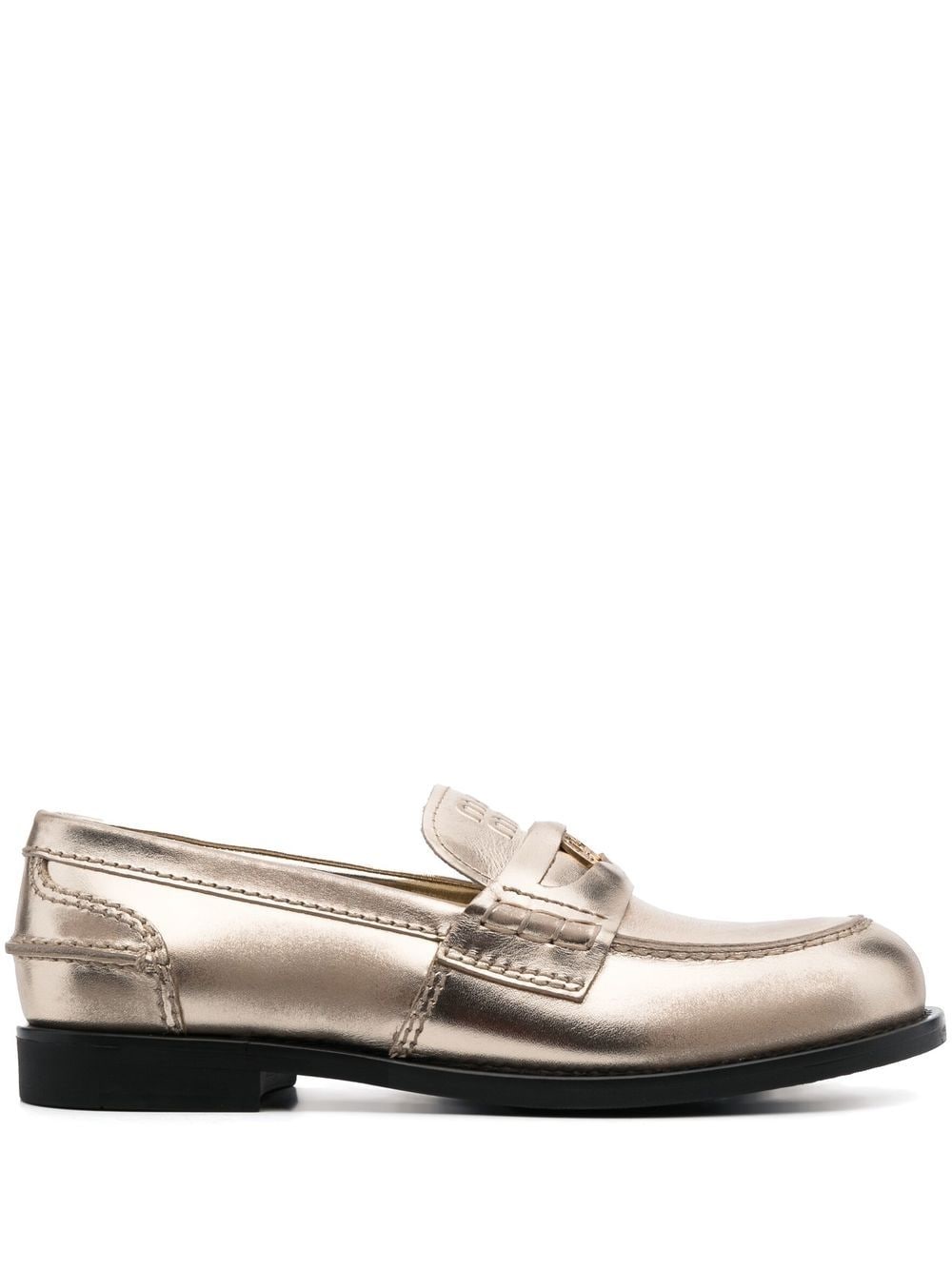 Miu Miu Leather Coin Penny Loafers In <p>