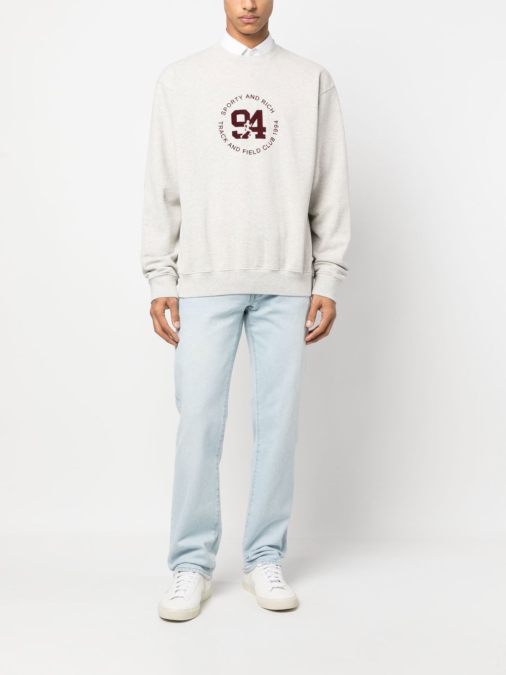 Shop Sporty And Rich Logo-print Crew-neck Sweatshirt In Grey