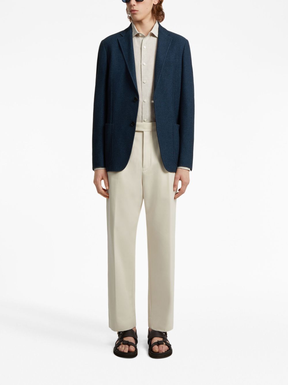 Shop Zegna Jerseywear Single-breasted Jacket In 100 Utility Blue