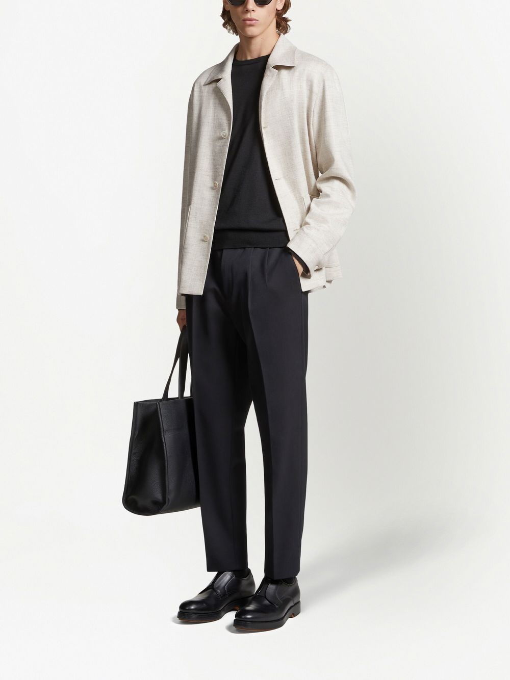 Shop Zegna Pleated Cotton-wool Trousers In Black