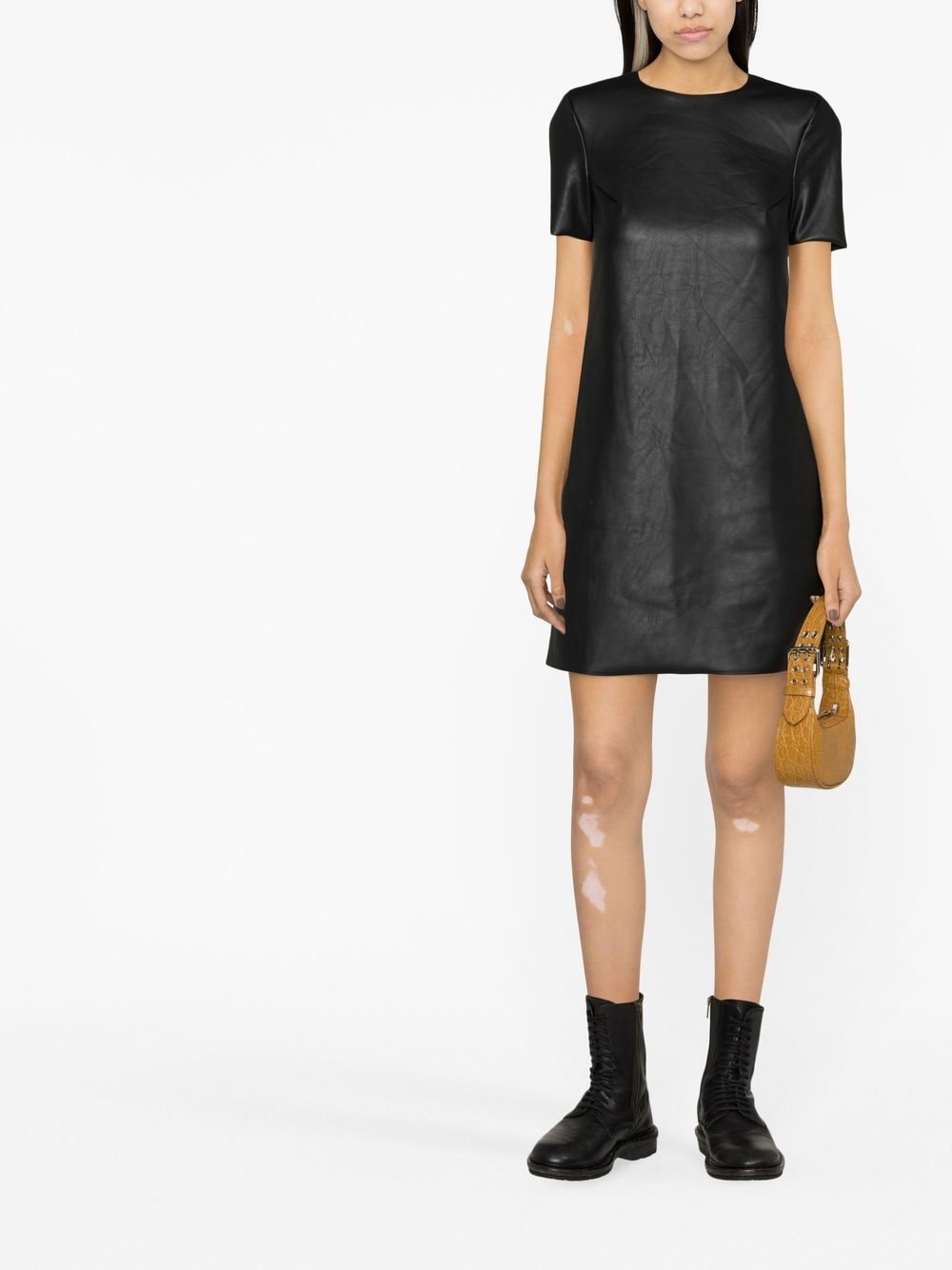 Shop Wolford Faux Leather Short-sleeve Minidress In Schwarz