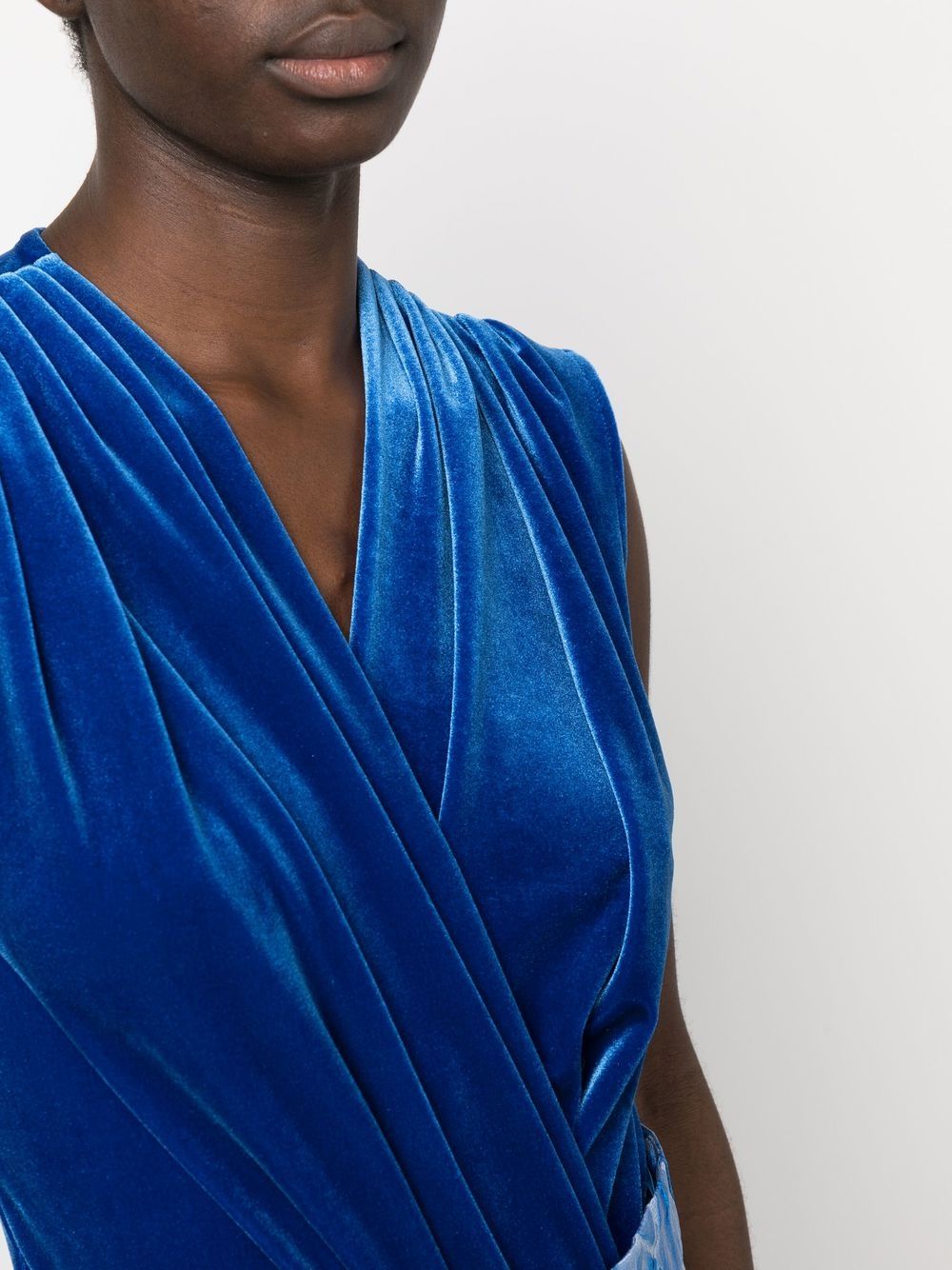 Shop Talbot Runhof Velvet-effect Wrap Bodysuit In Blue