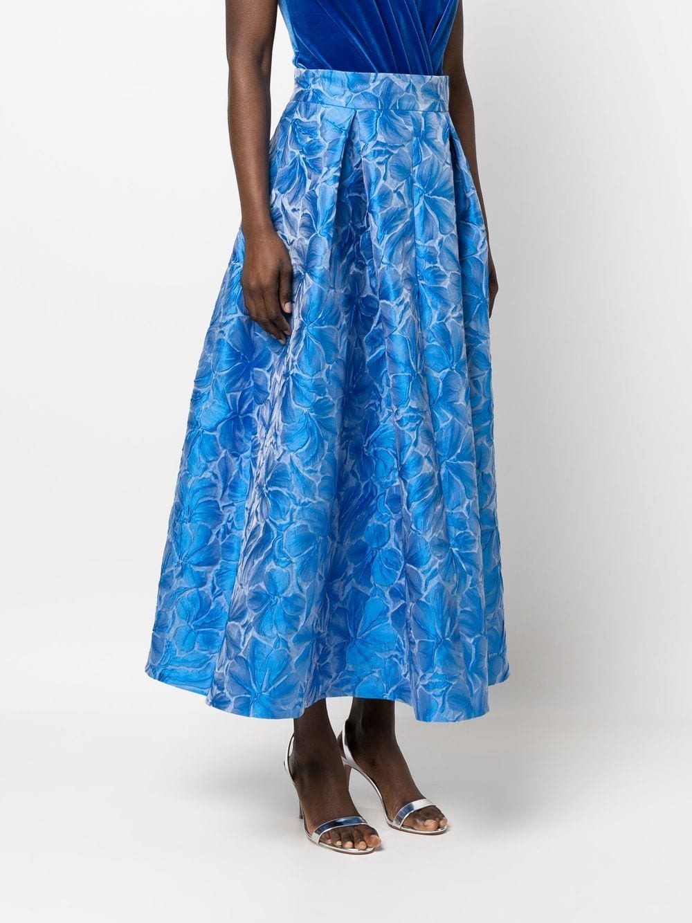 Shop Talbot Runhof Floral Print Ankle-length Skirt In Blue